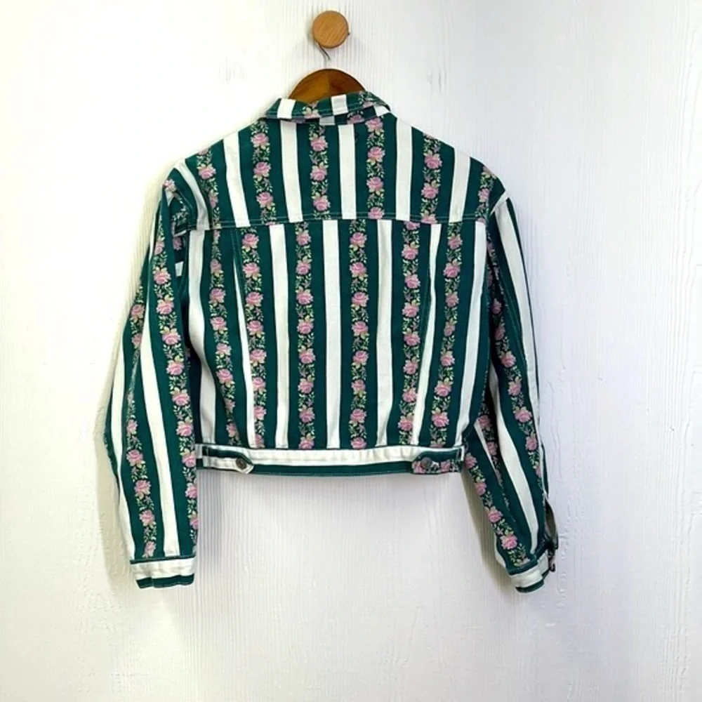 Forever 21 - Vintage Retro Stripe Floral Denim Crop Jacket Size Small